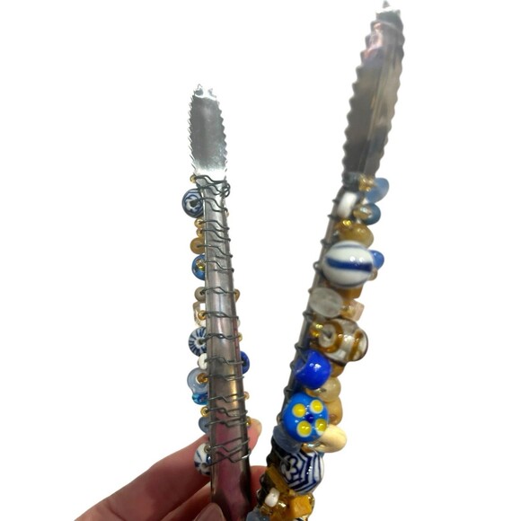 Glass Beaded Handle Barware Tool 3 Piece Set Cocktail Tongs Spreader Bottle Open - Picture 8 of 12